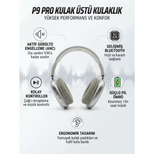 Kablosuz Kulak Üstü Bluetooth Kulaklık - Derin Bas, Aux Girişli, Dahili Mikrofon, Ergonomik Terletmeyen Kumaş Ped