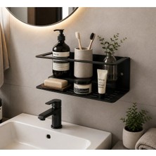 Marvielle Siyah Metal Duvar Rafı Yapışkanlı Banyo Mutfak Düzenleyici 20X9 cm - Banyo Düzenleyici