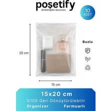 Poşetify Fermuarlı Organizer 15X20 cm | 10 Adet | Buzlu Şeffaf Kozmetik, Makyaj Çantası ve Çok Amaçlı Torba