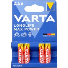 Varta Longlife Max Power AAA Alkalin İnce Kalem Pil, LR03, 1,5V, 4'lü Paket