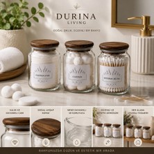 Marvielle Cam Kavanoz 3’lü Set Banyo Organizer Pamukluk Kulak Çubuğu Makyaj Pedi - Banyo Düzenleyici