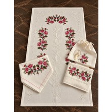 Nurhan Home Collection 5 Parça Etamin Işlemeli Seccade Takımı Çeyizlik Bohçalık Gelin Damat Seccade Seti - Seccade, Bohça, Kese, Havlu ve Tesbih