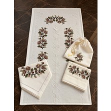 Nurhan Home Collection 5 Parça Etamin Işlemeli Seccade Takımı Çeyizlik Bohçalık Gelin Damat Seccade Seti - Seccade, Bohça, Kese, Havlu ve Tesbih