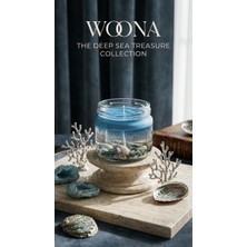 Woona Doğal Soya ve Jel Wax Mum Mimoza Kokulu Deniz Temalı & Deniz Kabuklu & Doğal Taşlı Dekoratif Mum El Yapımı Doğal Soya Wax Premium Kokulu Mum