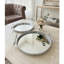 Furkan Vintage Dekoratif Jardinyer Aynalı Günüş Yuvarlak 2 Li Tepsi
