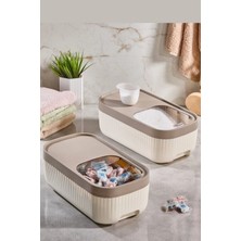 Marvielle 2'li Sürgülü Deterjan Saklama Kabı Küçük Kap 7.5 Lt - Banyo Düzenleyici