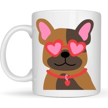 Ulu Pazarlama Sevimli French Bulldog Desenli Porselen Kupa Model 48 – Kalpli Gözlüklü Köpek Tasarımı, Hediye Kupa, Kahve & Çay Kupası