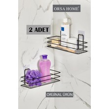 Marvielle 2 Adet 926 Güçlü Magic Yapışkan Askılı Dikdörtgen Banyo Rafı Mat Siyah - Banyo Düzenleyici