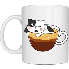 Ulu Pazarlama Sevimli Kedi Tasarımlı Porselen Kupa Model 195 – Kahve Içinde Kedi Baskılı Porselen Kahve Kupası – Kedi Severler Için Hediyelik Porselen Kupa Bardak 330 ml