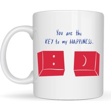 Ulu Pazarlama Model 25 – You Are The Key To My Happiness Tasarımlı Porselen Kupa -Anlamlı & Romantik Hediye