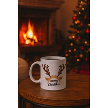 Ulu Pazarlama Merry Christmas Geyik Boynuzu Tasarımlı Kupa Model 235 Yılbaşı Temalı Seramik Kahve Kupası