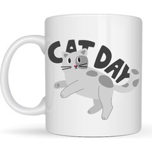 Ulu Pazarlama Cat Day Kedi Desenli Porselen Kupa Model 67 – Sevimli Kedi Figürlü, Günlük Kullanıma Uygun, Kahve & Çay Kupası