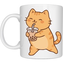 Ulu Pazarlama Sevimli Kedi Bubble Tea Tasarımlı Porselen Kupa Model 192 – Boba Çayı Içen Kedi Kahve Kupası – Kedi Severlere Hediyelik Kupa Bardak