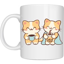 Ulu Pazarlama Sevimli Kedi Tasarımlı Porselen Kupa Model 194 – Ikili Cute Cat Baskılı Kahve Kupası – Kedi Severlere Hediyelik Porselen Kupa Bardak 330 ml