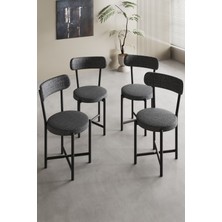 Ulu Pazarlama Sandalye 4 Adet Keten Kumaş Metal Ayak Modern Mutfak Sandalyesi Cafe Balkon Ofis Teddy 9809 Antrasit