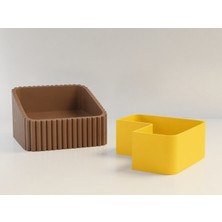 Ulu Pazarlama 3D Baskı Fıstık Kasesi - Çift Hazneli Kabuk Ayırıcı Sunum Kasesi - Kahverengi Sarı