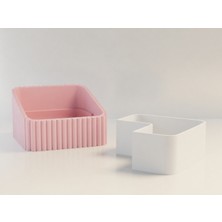 Ulu Pazarlama 3D Baskı Fıstık Kasesi - Çift Hazneli Kabuk Ayırıcı Sunum Kasesi - Pembe Beyaz