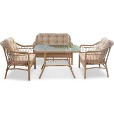 Alle Garden Zeta Kapicino Rattan Bahçe Balkon Takımı 2+1+1 Sehpalı Premium Oturma Grubu, Üst Klasman Bahçe Mobilyası