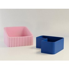Ulu Pazarlama 3D Baskı Fıstık Kasesi - Çift Hazneli Kabuk Ayırıcı Sunum Kasesi - Pembe Mavi