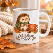 Ulu Pazarlama Sonbahar Molası Kirpi Tasarımlı Porselen Kupa - Yaprak ve Kahve Temalı - Model 258