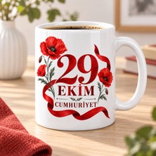 Ulu Pazarlama 29 Ekim Cumhuriyet Gelincik Çiçekli Porselen Kupa - Kırmızı Beyaz Tasarım - Model 260