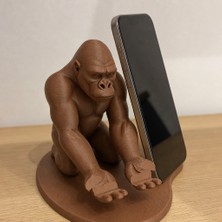 Ulu Pazarlama 3D Baskı Goril Telefon Tutucu - Kaslı Goril Masaüstü Telefon Standı-Kahverengi