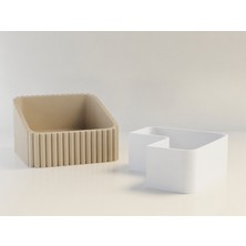 Ulu Pazarlama 3D Baskı Fıstık Kasesi - Çift Hazneli Kabuk Ayırıcı Sunum Kasesi - Bej Beyaz