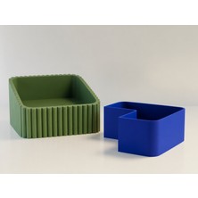 Ulu Pazarlama 3D Baskı Fıstık Kasesi - Çift Hazneli Kabuk Ayırıcı Sunum Kasesi - Yeşil Mavi