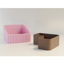 Ulu Pazarlama 3D Baskı Fıstık Kasesi - Çift Hazneli Kabuk Ayırıcı Sunum Kasesi - Pembe Kahverengi