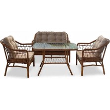 Alle Garden Zeta Kahverengi  Rattan Bahçe Balkon Takımı 2+1+1 Sehpalı Premium Oturma Grubu, Üst Klasman Bahçe Mobilyası