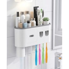 Dispenserli Raflı Banyo Organizer Diş Fırçası Tutucu Çift Çekmeceli