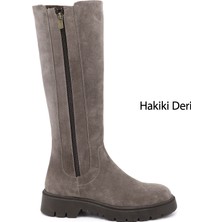Gönderi(r) Kadın Vizon Süet  Fermuarlı Kauçuk Taban Hakiki Deri Çizme