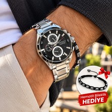 Ferrucci Fonksiyonları Aktif Gümüş Renk Çelik Erkek Kol Saati+Hematit Bileklik Hediyeli