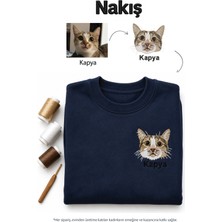 Seay Kişiye Özel Evcil Hayvan Kafa Nakış Sıfır Yaka Lacivert Sweatshirt (Tüm Evcil Hayvanlar)
