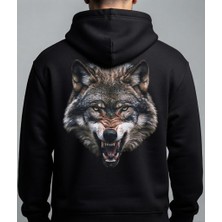 Berru Butik Kartal ve Kurt Figürlü Baskı Detaylı Kapşonlu Hoodie / Sweatshirt ( Kişiselleştirilebilir )