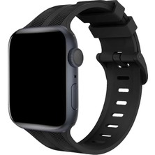 Ersapple Watch 38MM KR408 Çizgili Silikon Kordon - Siyah