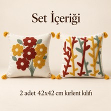 Destiva Home Çiçek ve Dal Punch Nakışlı 2’li Dekoratif Gizli Fermuarlı Püsküllü Kırlent Kılıfı Seti 42X42 cm