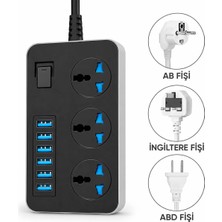 Teknomila Akım Korumalı 6 Usb'li 3'lü Grup Priz 2 M Uzatma Kablosu