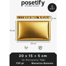 Poşetify Gold Metalize Balonlu Kargo Poşeti 20X15+5 cm | 5 Adet | Kendinden Yapışkanlı Koruyucu Ambalaj