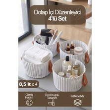 Ironika 4'lü Deri Kulplu Yuvarlak Banyo Mutfak Düzenleyici Çok Amaçlı Düzenleyici Beyaz