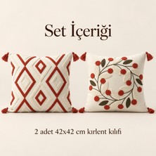 Destiva Home Geometrik ve Çelenk Desenli Gizli Fermuarlı Püsküllü Dekoratif Kırlent Kılıfı Seti 42X42 cm