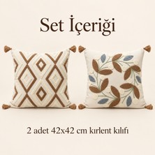 Destiva Home Geometrik ve Çelenk Desenli Gizli Fermuarlı Püsküllü Dekoratif Kırlent Kılıfı Seti 42X42 cm
