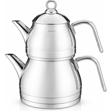 Milanor Premium Aile Boy Metal Kulplu Çelik Çaydanlık 1,30 L Demlik 2,25 L Alt Çaydanlık Şık Tasarım