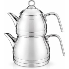 Milanor Premium Mini Metal Kulplu Çelik Çaydanlık – 0,80 L Demlik + 1,60 L Alt Çaydanlık