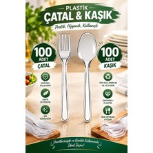 Elif Mağazacılık Lüks Kristal Şeffaf Plastik Kaşık ( 100 Adet ) Şeffaf Plastik Çatal (100ADET )