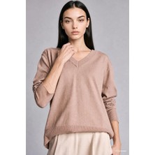 DeFacto Ultra Yumuşak Relax Fit V Yaka Bej Kazak C4024AX26WN