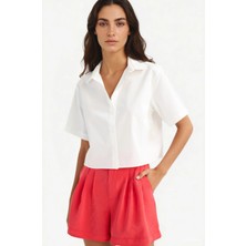DeFacto %100 Pamuk Regular Fit Poplin Kısa Kollu Beyaz Gömlek F8580AX25SM