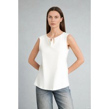 DeFacto %100 Pamuk Regular Fit Bisiklet Yaka Penye Ekru Bluz H5718AX26SM
