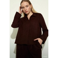 DeFacto Relax Fit Gömlek Yaka Süet Uzun Kollu Bluz G8951AX26SP