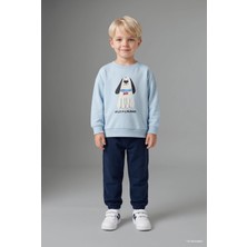 DeFacto %100 Pamuk Bisiklet Yaka Baskılı Sweatshirt Üst Esnek Belli Eşofman Altı 2'li Takım Erkek Bebek H8482A526AU